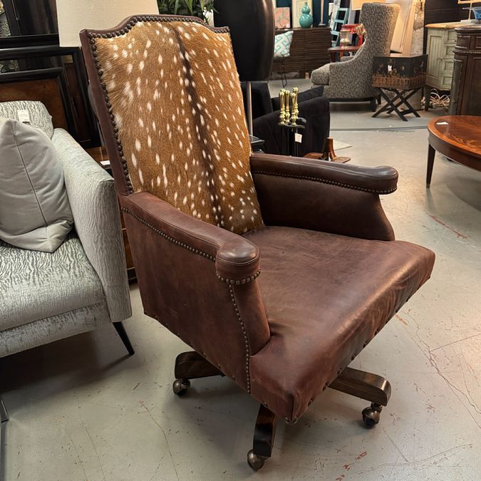 Adobe Interiors Bowie Axis Deer Full Grain Leather Office Chair 27x26x45