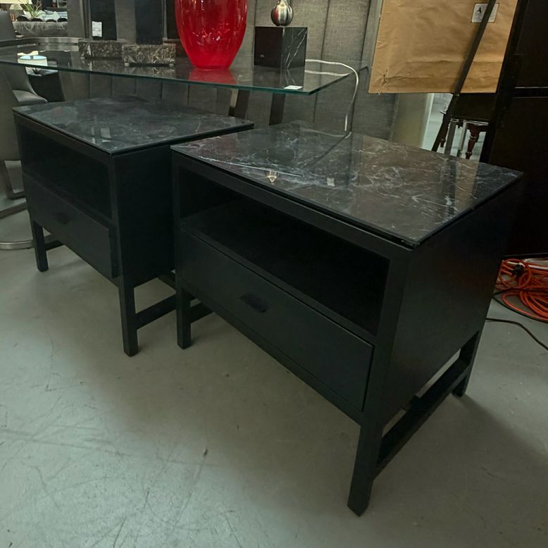 PAIR Room & Board Berkeley Charcoal Nightstands w/Ceramic Tops 26x20x25.5
