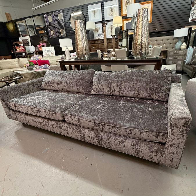 Mitchell Gold Gray Velvet Sofa 89"