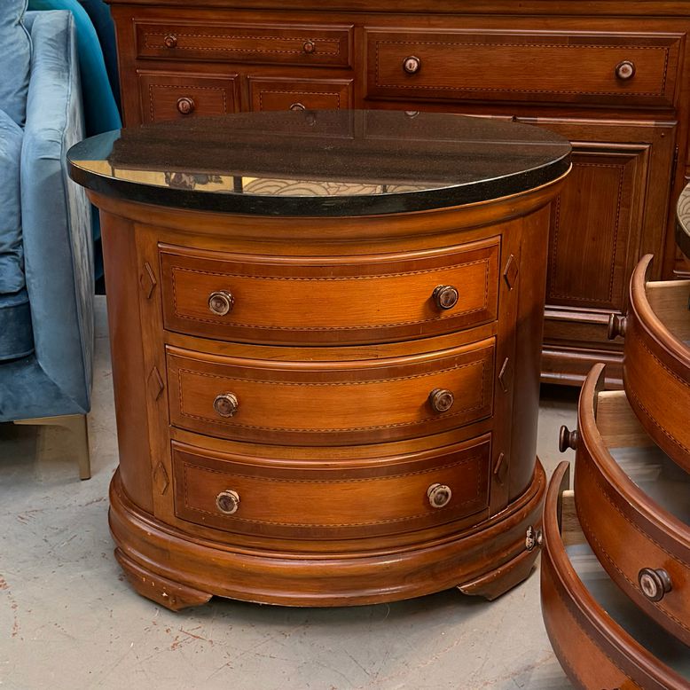 PAIR Julian Alexander Oval Nightstands W/Granite Tops 31x23x28