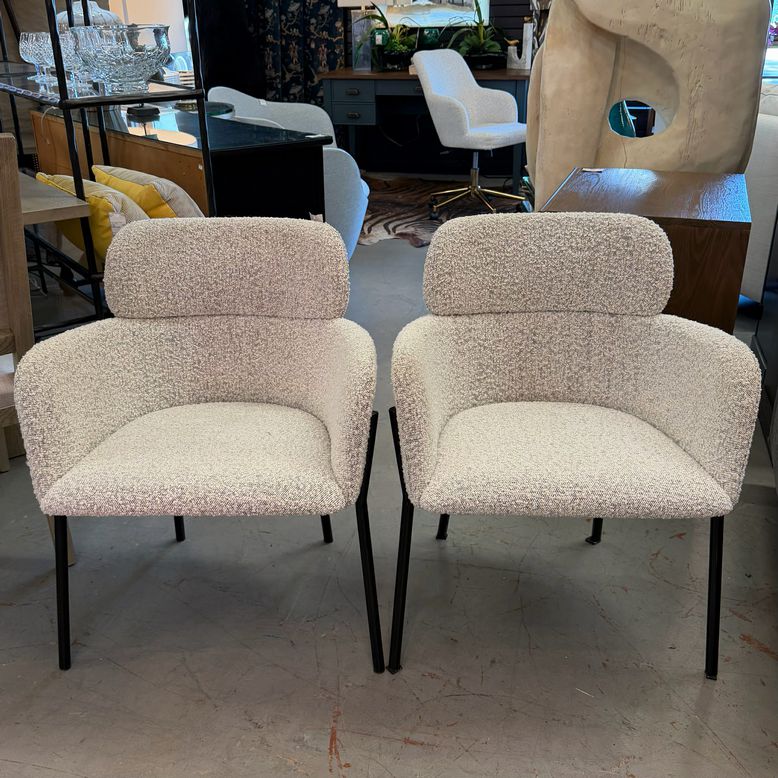 SET/2 CB2 Azalea Black & White Boucle Accent Chairs 24x22x31
