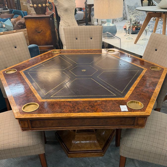 Maitland-Smith Blade Hexagon Game Table W/6 Chairs 60x52x31