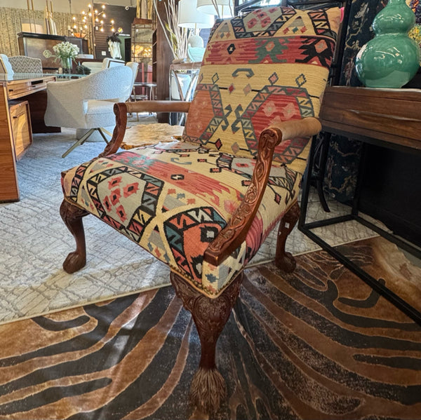 Baroque Style Kilim Upholstered & Wood Side Chair 30x33x43