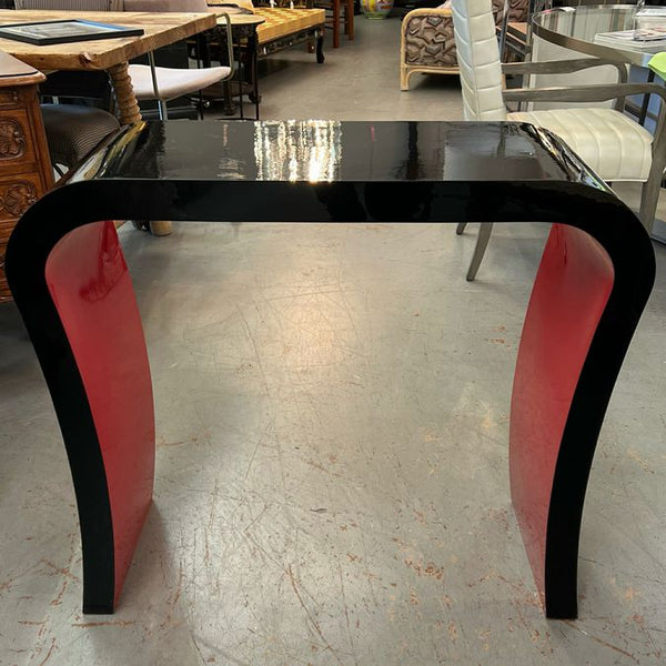 Contemporary Black & Red Lacquer Curved Console 36x13.5x32