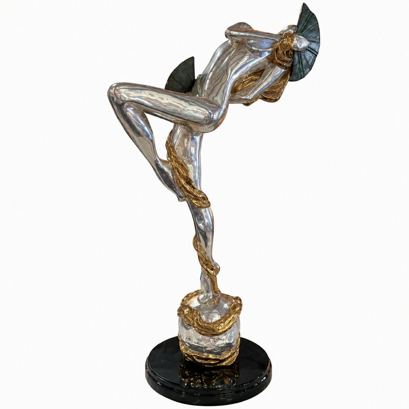 D'Argenta Mistery Dancing Woman 24K Gold/Silver Sculpture Oshra Michan 27.5"H