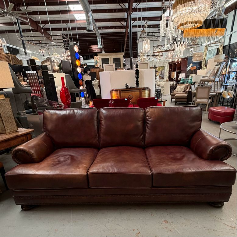Bernhardt Foster Brown Leather Sofa W/Nailhead Trim 96x48x36