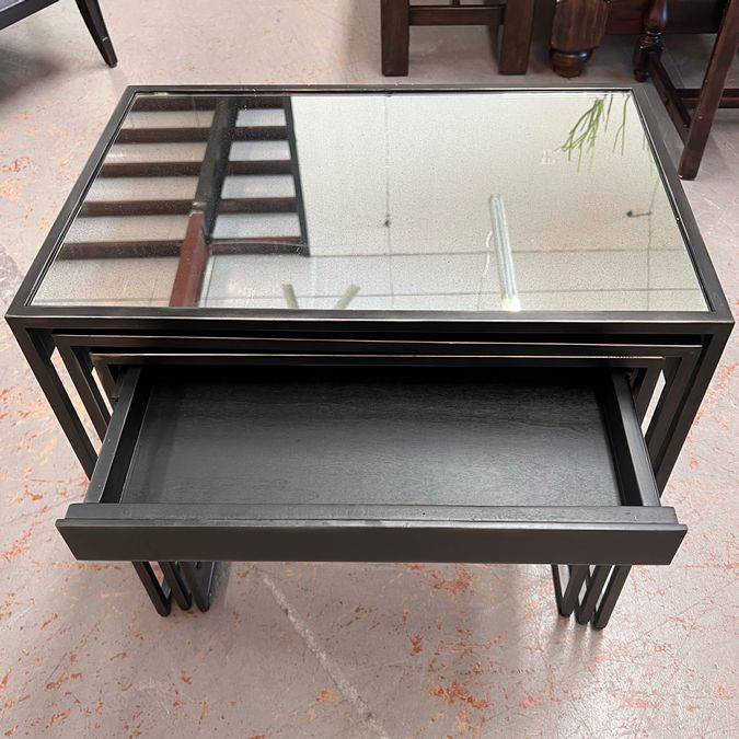 SET/3 Restoration Hardware Gamercy Nest Tables W/Mirrored Tops & Drawer 16,22,24