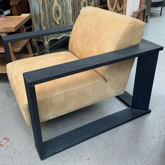 PAIR Vi Design Camel Suede Black Framed Modern Chairs 35x40x31
