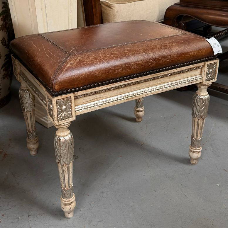 Louis XVI Style Leather Upholstered Stool 23x17x19.5