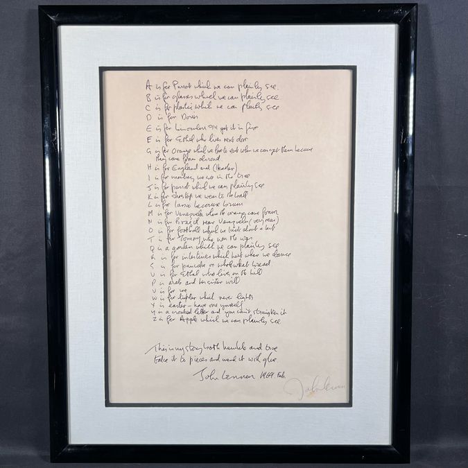 SET/3 John Lennon Memorabilia: Photo-.13'H; Art-16'H; Poem-26'H
