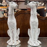 PAIR Late 19thC Lg White Earthenware Greyhounds 28"H AS IS