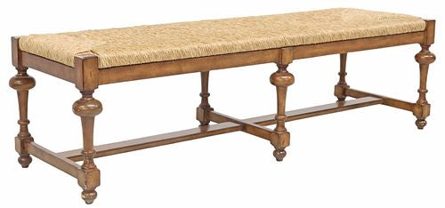 Pottery Barn Como Provential Style Rush Seat Wood Bench 64x20x19