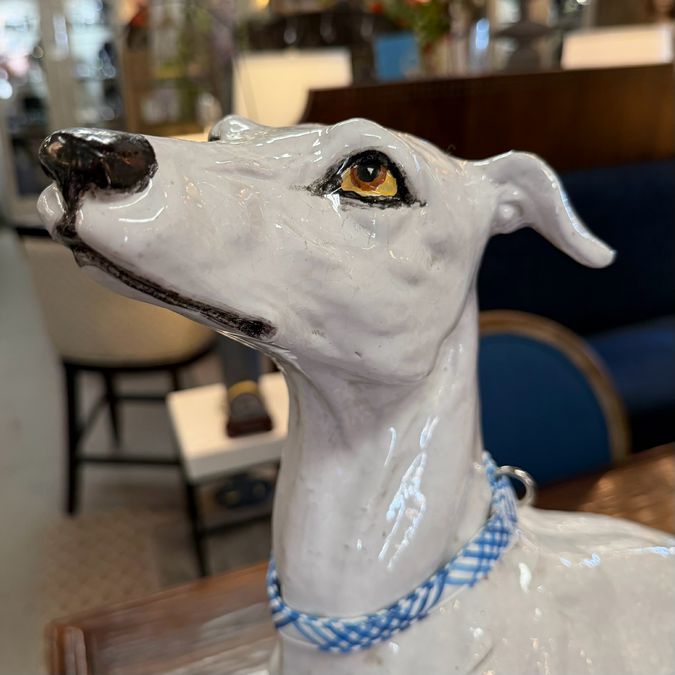 Mid Century Porcelain Whippet Sculpture 16.5x11x25.75