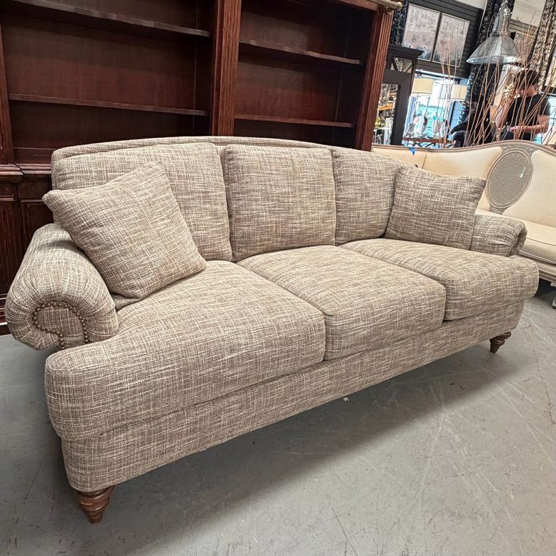 Ethan Allen Hyde Taupe/Cream/Blue Sofa 88x41x38