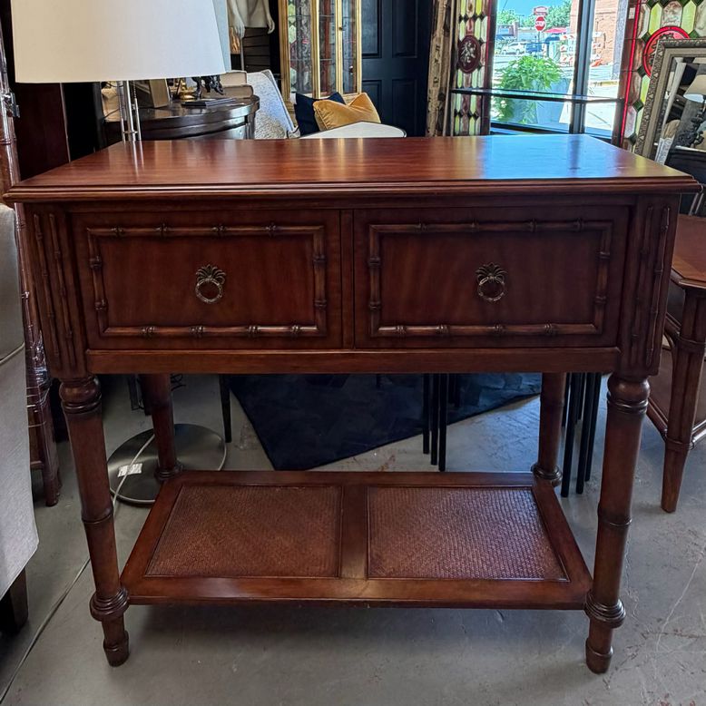 Ethan Allen Faux Bamboo Wood 2-Dwr Console Table 40x18x37.5