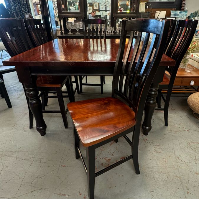Tall Wood Bistro Table W/6 Ladderback Chairs 57x57x36