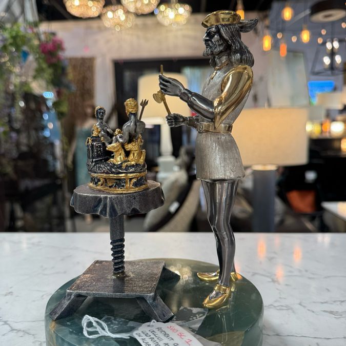 S/N Sculpture of Cellini Creating the Salt Cellar Italian Sterling Gilt Bronze S