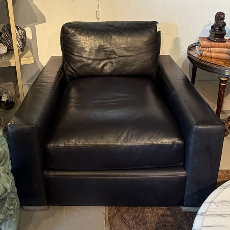 PAIR Restoration Hardware Maxwell Luxe Chairs W/Salerno Ebony Leather 42x44x36