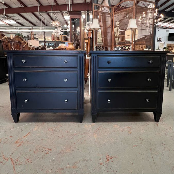 PAIR Ethan Allen Glover 3-Drw Nightstands Distress Black 30x19x29