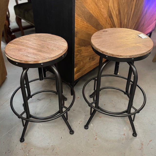 SET/2 Adjustable Height Rustic Barstools 15" Dia.