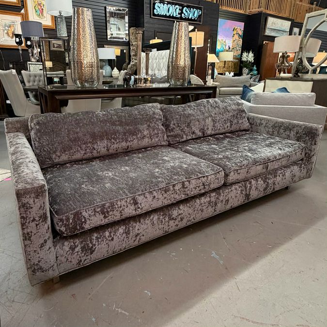 Mitchell Gold Gray Velvet Sofa 89"