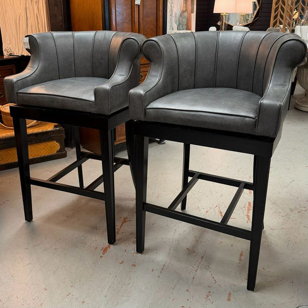 PAIR Hillsdale Gray Faux Leather Swivel Bar Stools 24x21x41