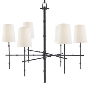 Visual Comfort Grenol Bronze 6-Lt 33.25 Chandelier W/Cream Shades, 31.75"H