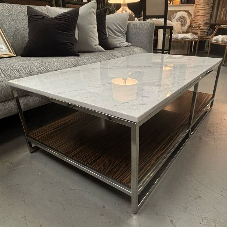 Michael Weiss for Vanguard Hitchcock Marble Top/Wood Shelf Coffee Table