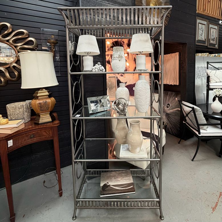 Vintage Architectural Burnished Pewter Metal Etagere' 40x23x83