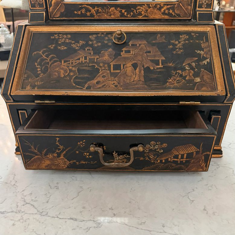 Chinoiserie Courtyard Scene 1-Dwr Table Vanity W/Mirror 16.5x10x27