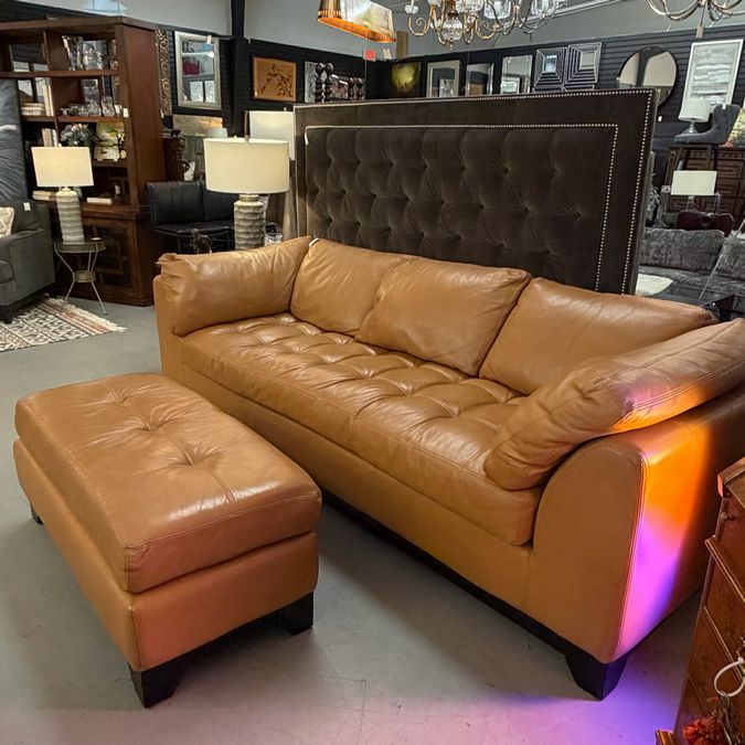 Cantoni Sofa & Ottoman W/Marsala Buckskin Leather 100x37x33