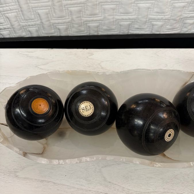 SET/8 Antique Marked Olive Wood Bocce Balls