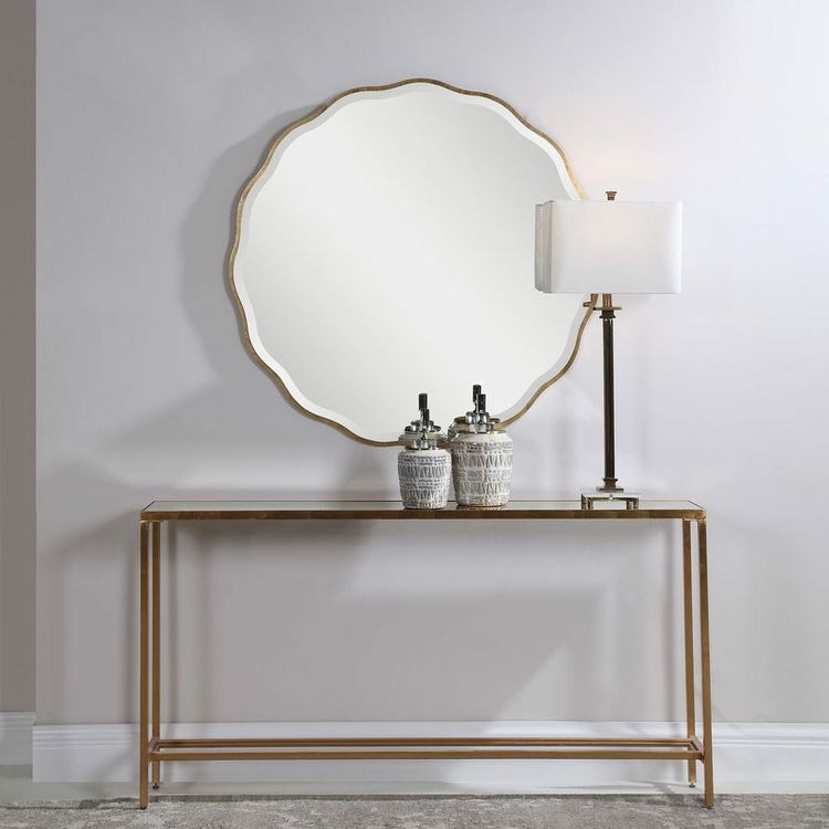 Uttermost Aneta Aged Gold Scalloped Mirror 42"D NEW