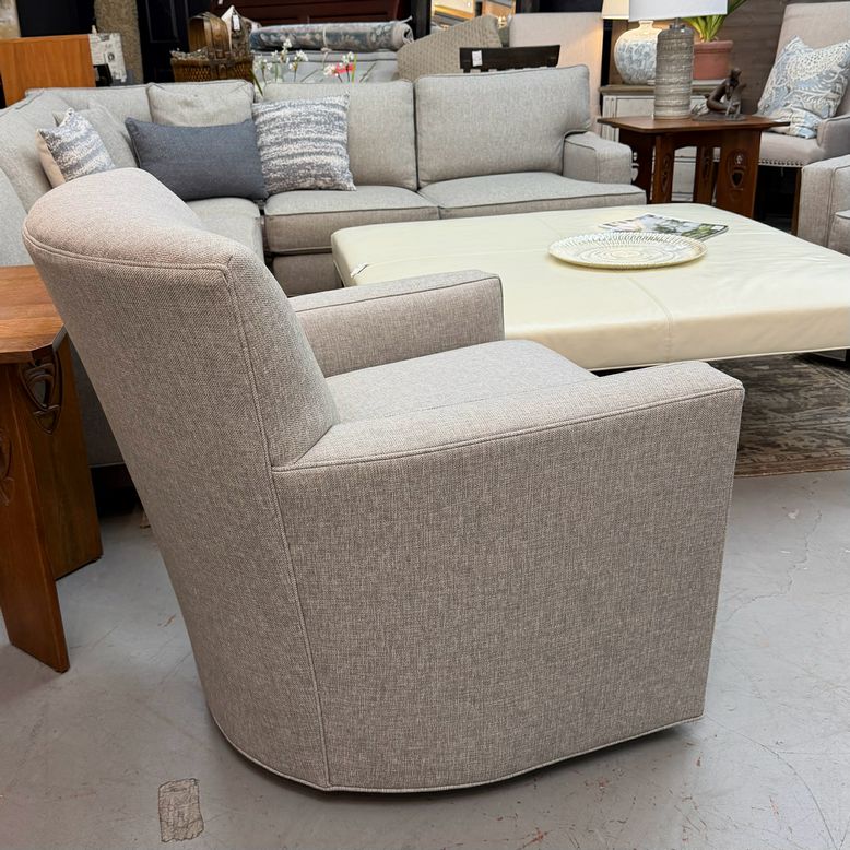 PAIR Ethan Allen Turner Performance Woven Warm Greige Swivel Chairs 32x36x36