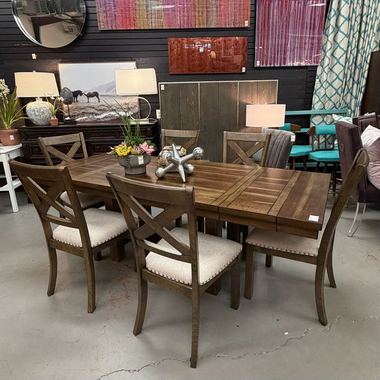 Medium Finish Dining Table W/6 X Back Chairs 86x36x30
