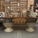 Vintage Swaim 10' Distressed Wood Top/Double Urn Base Dining Table