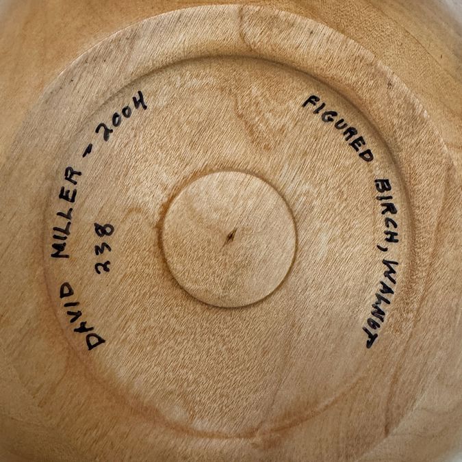 Handcrafted Figured Birch and Walnut Vase by David Miller 8"Dx3.25"H