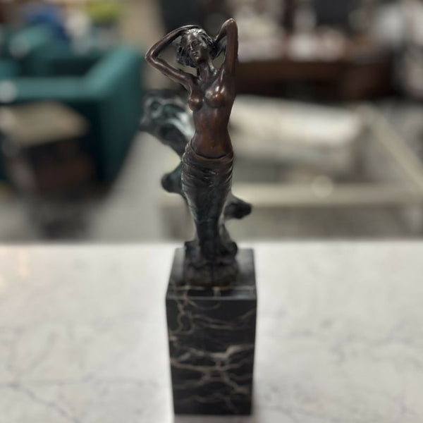 J. Erte Nude Bronze W/Drape 3x3x12.5