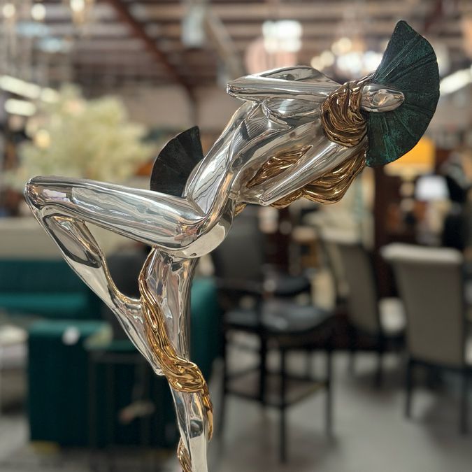 D'Argenta Mystery Woman Dancing W/Fans By Oshra Silver & Gold Statue 27.5"H