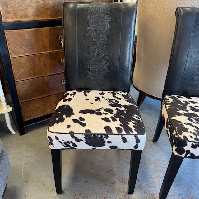 SET/4 Custom Black/White Ostrich & Cowhide Side Chairs 19x23x39