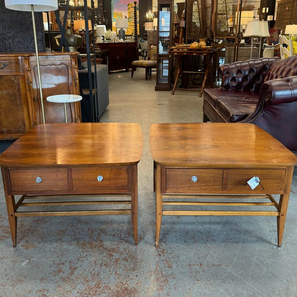 PAIR Mid Century Lane Side Tables W/ Drawer 28x28x19