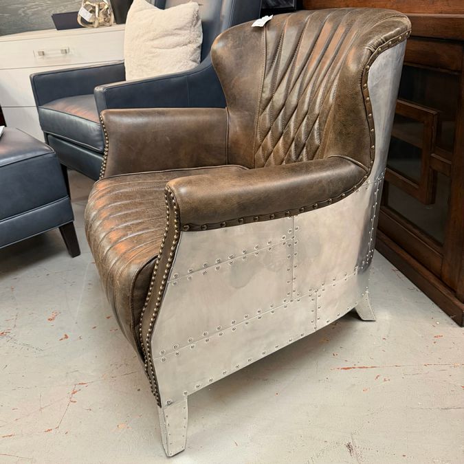 Leather & Metal Aviator Chair 28x28x31