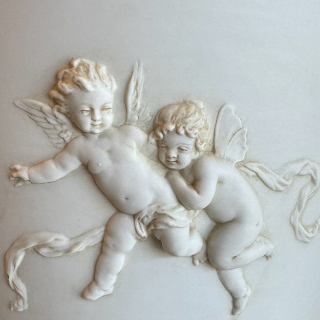 PAIR 1920's Bisque Porcelain & Bronze Vases 24.5"H