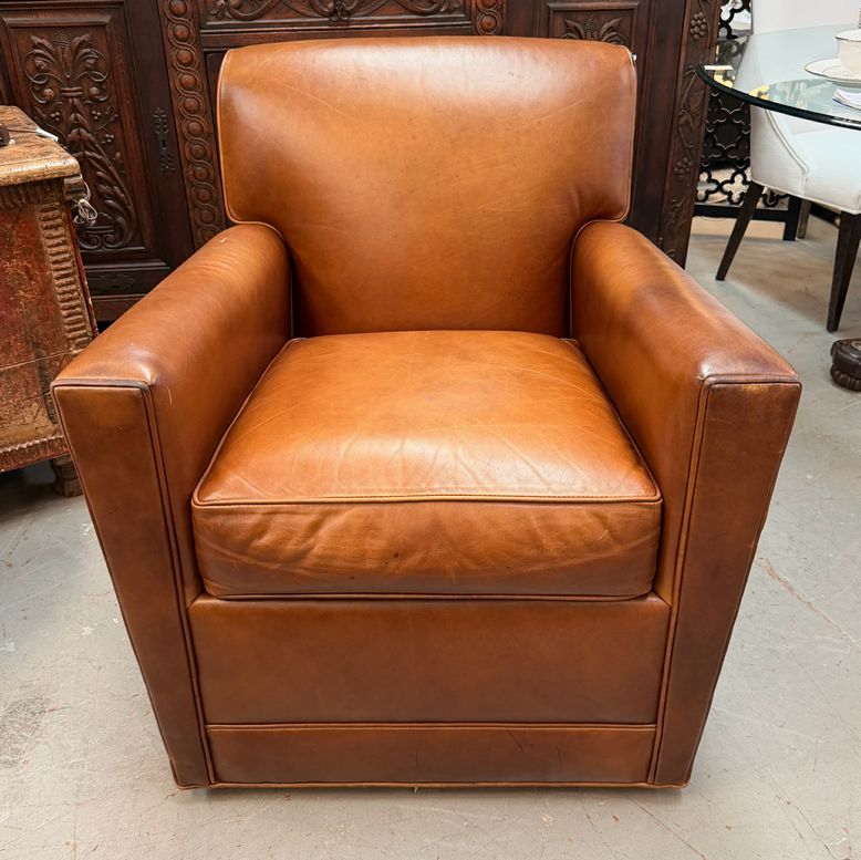 Stickley Modern Leather Swivel Club Chair 31x32x33
