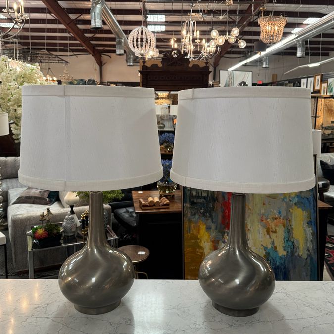 PAIR Stiffel Antique Nickel Genie Bottle Modern Lamps 26"H