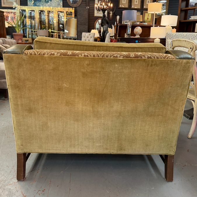 Green Velvet & Leather Oversized Arm Chair 45x39x35