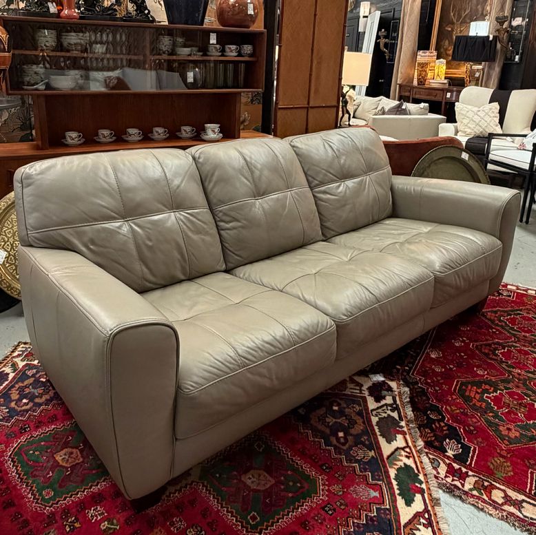 Macy's Violino Contemporary Taupe Leather Sofa 83x37x32