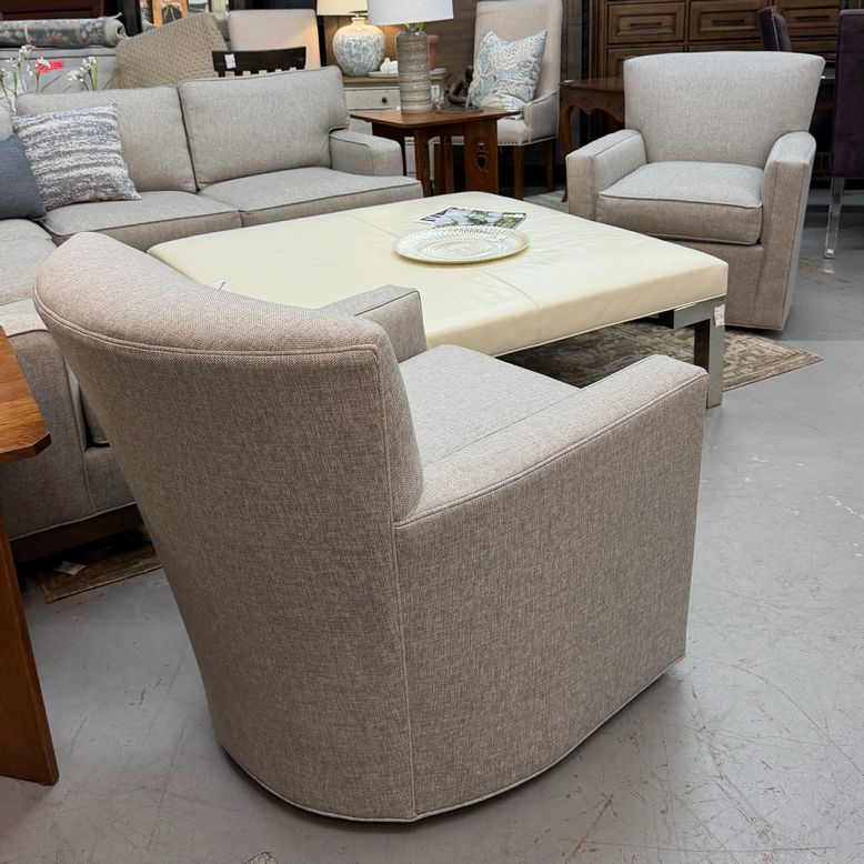 PAIR Ethan Allen Turner Performance Woven Warm Greige Swivel Chairs 32x36x36