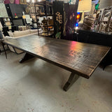 Boxcarwoody Walnut Finish Dining Table Top W/Reclaimed Rail Tie Base 9'x4'x30"H