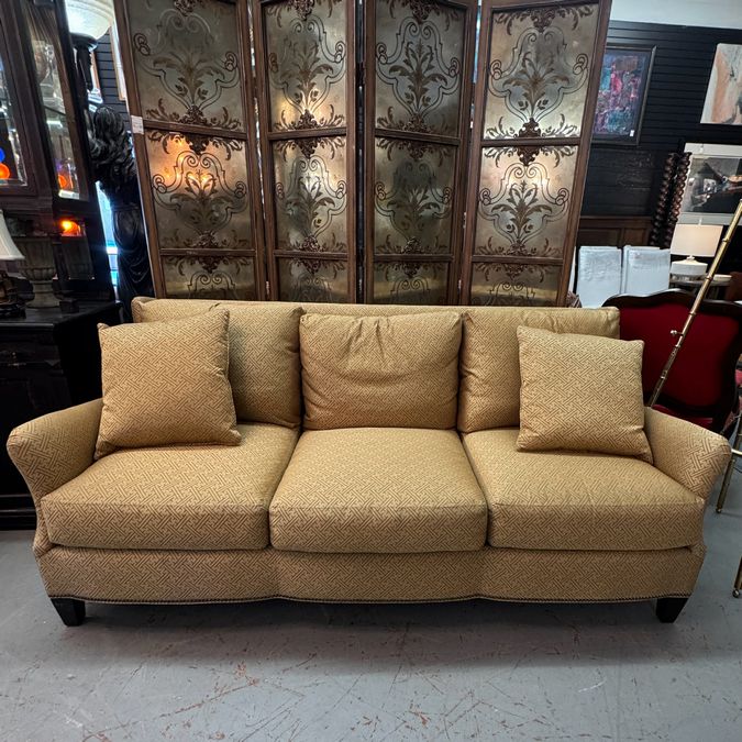 Ferguson Copeland Gold Sofa W/Kravet Architectural Geo Upholstery 80x36x37